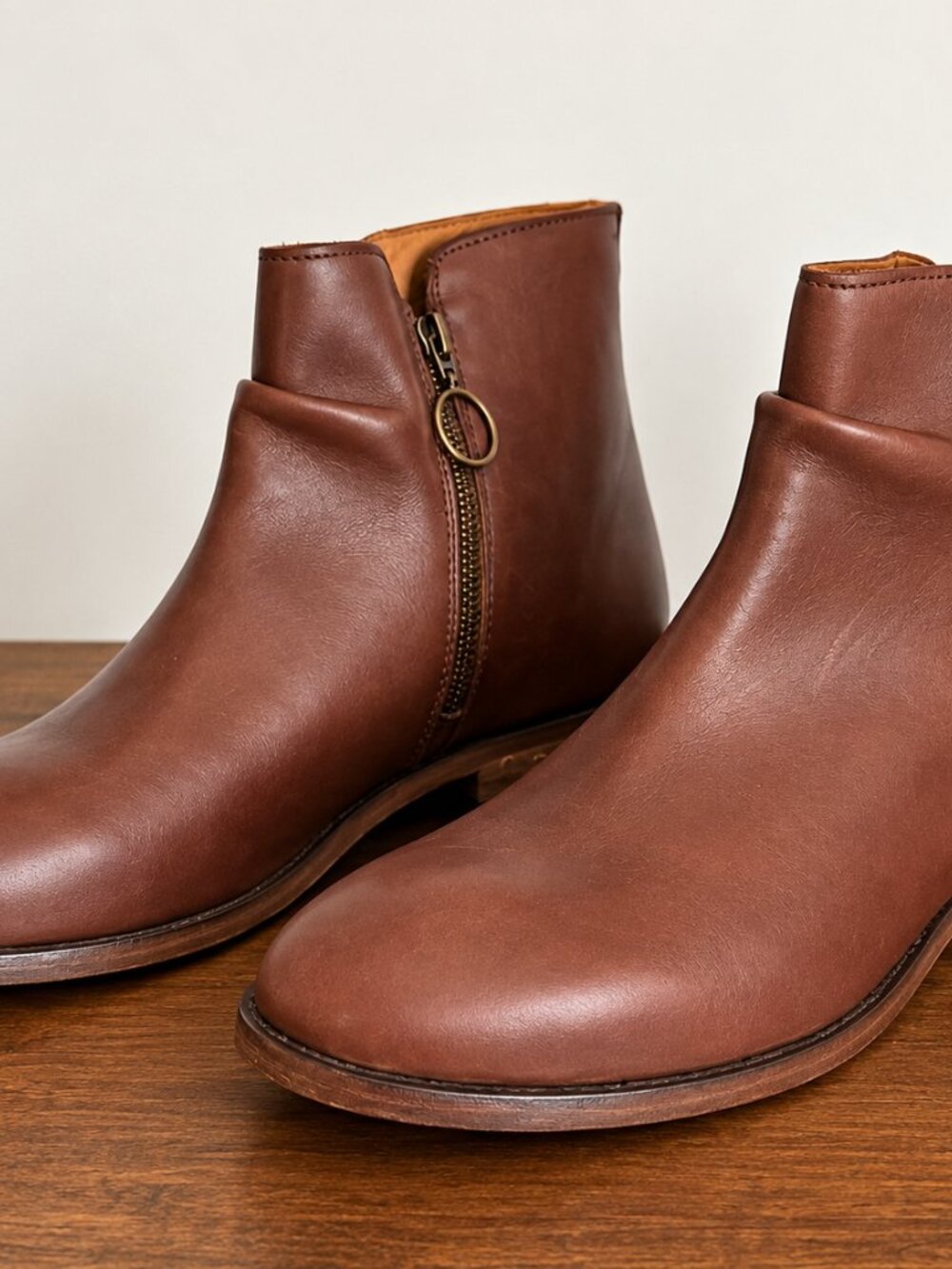 Beek Brown Leather Side Zip Ankle Boots Size 10